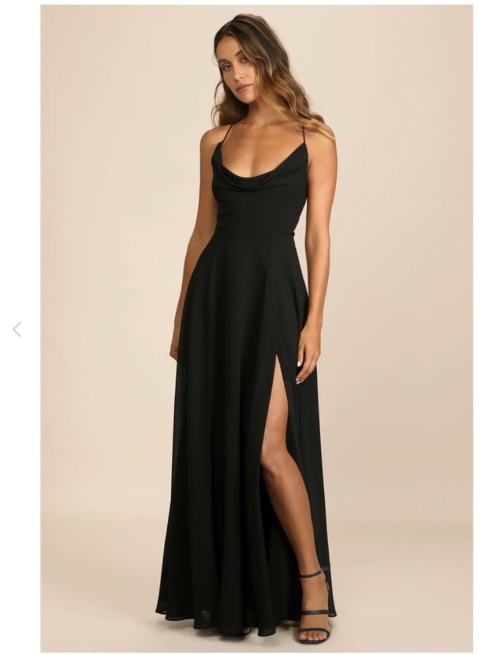 Lulus Romantically Speaking Black Cowl Lace-Up Maxi Dress